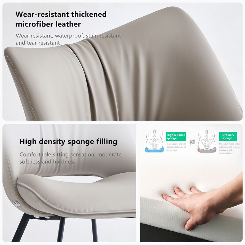 Faux Leather Dining Chair No Arms 2-piece 19.6" Gray