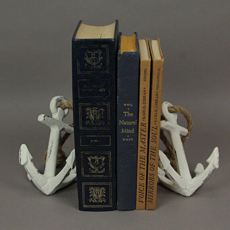 Set of 2 White Cast Iron Ship Anchor Bookends Nautical Home Decor Sculptures image number 5