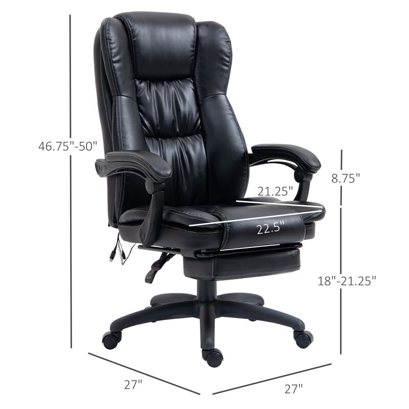Black Executive Massager: Leather High Back Chair with 6-Point Vibration