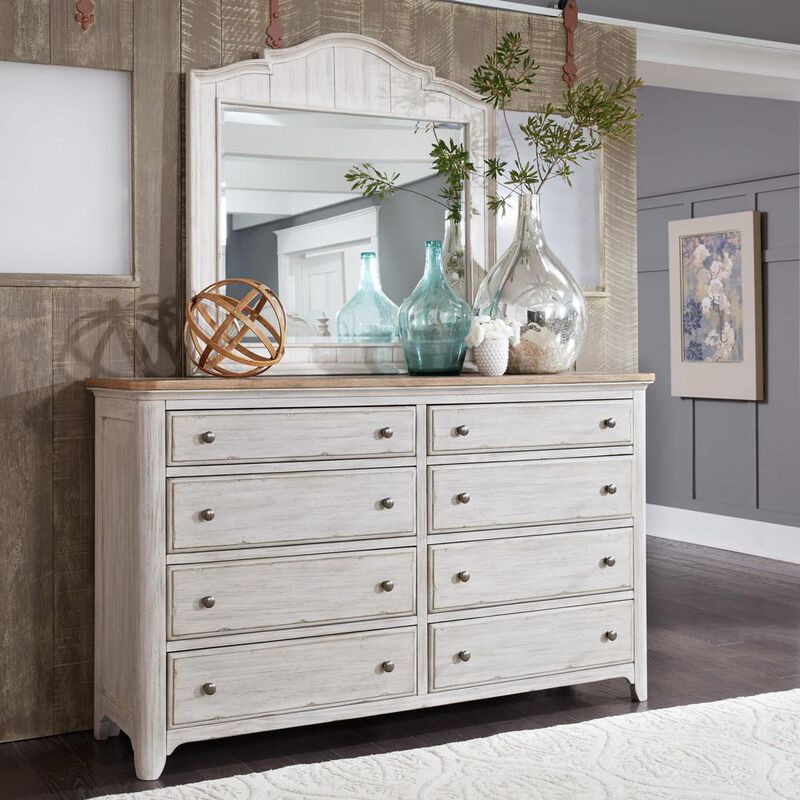 Liberty Furniture Farmhouse Reimagined Dresser & Mirror in Antique White w/ Chestnut Top image number 1