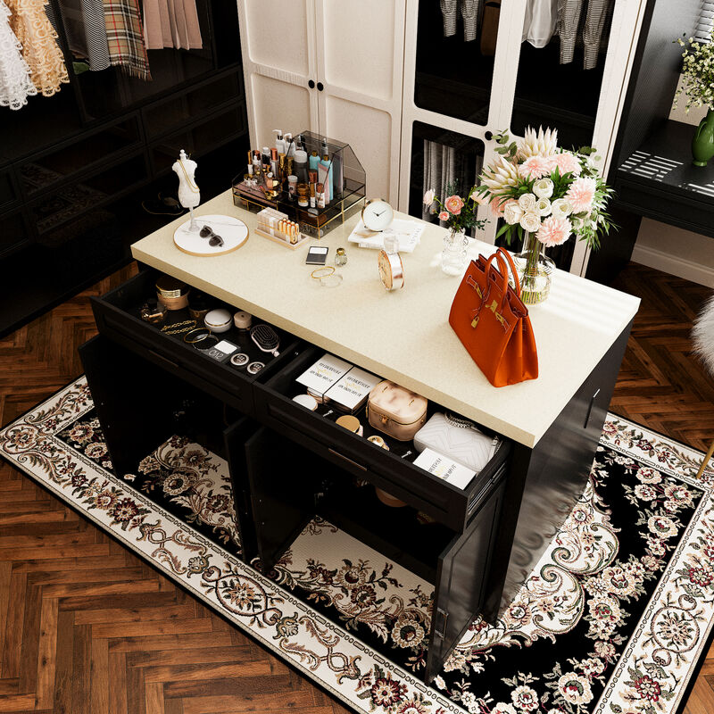 FUFU&GAGA Dresser with Storage & Drawers, MDF Construction with Stone-like Finish (61" W x 37.4" H x 29.1" D)Stone Pattern Top