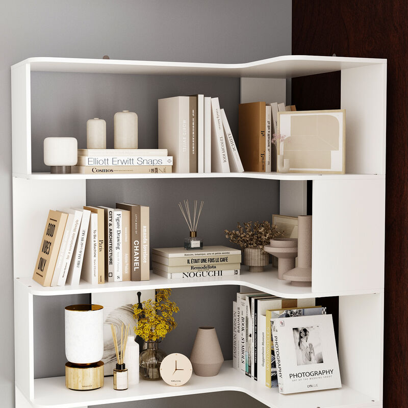 FUFU&GAGA White Mdf 6-Shelf Ladder Bookcase (35.4-in W x 81.9-in H x 23.6-in D),White image number 6
