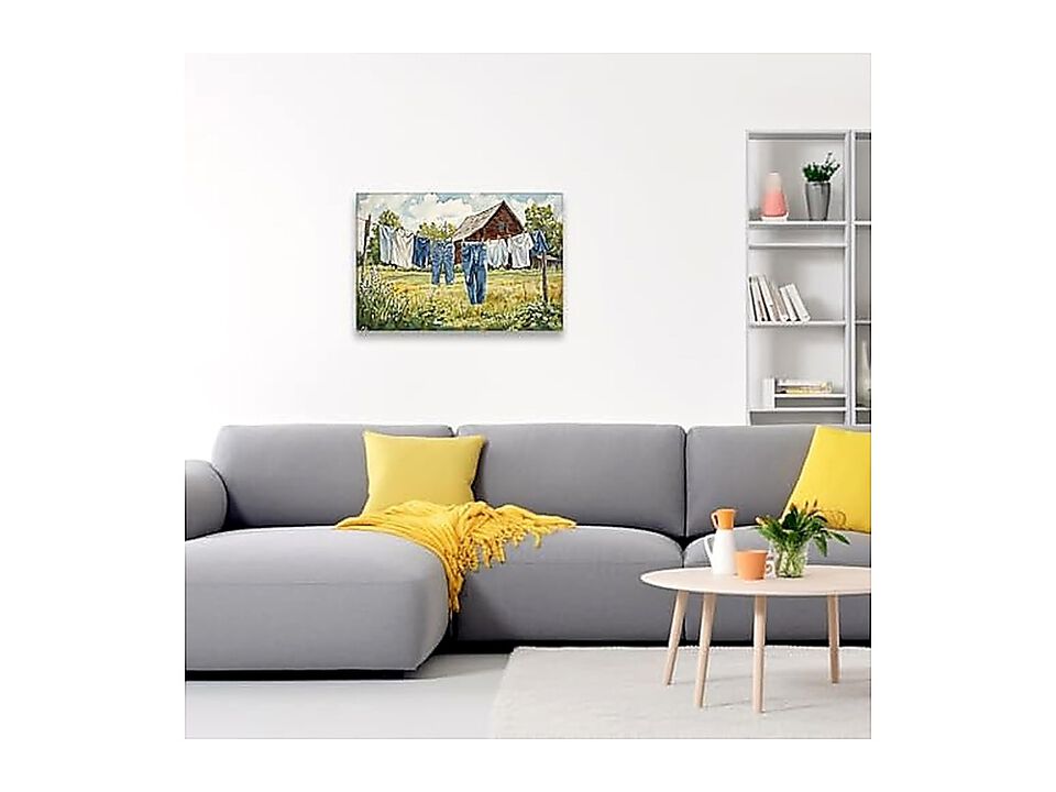 Vintage Laundry Canvas Wall Art Retro Clothesline Decor Rustic Farmhouse Framed