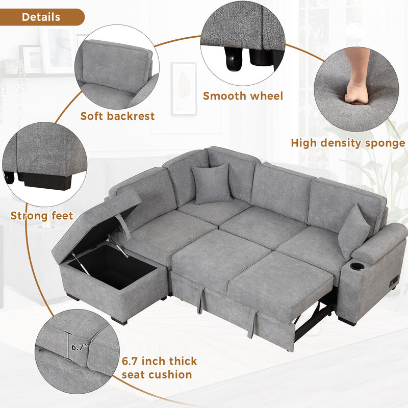 Merax 2 in 1 Pull Out Sofa Bed L Shape Couch