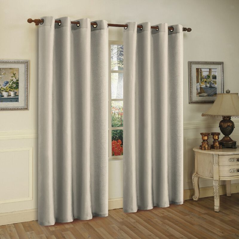 J&V TEXTILES Solid Grommet Faux Silk Window Curtain Drapes Treatment in 84" Length- Set of 2 image number 0