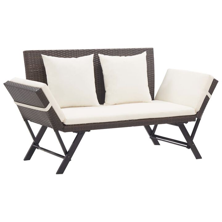 vidaXL Patio Bench with Cushions Brown Poly Rattan