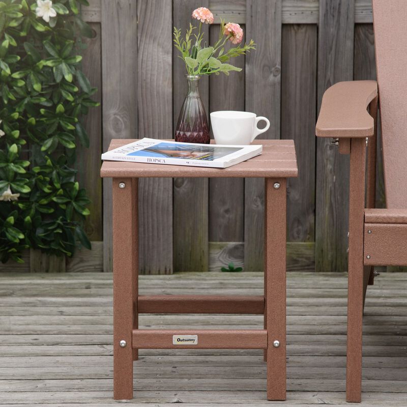Patio Side Table, 18" Square Outdoor End Table, HDPE Plastic Tea Table for Adirondack Chair, Backyard or Lawn, Brown