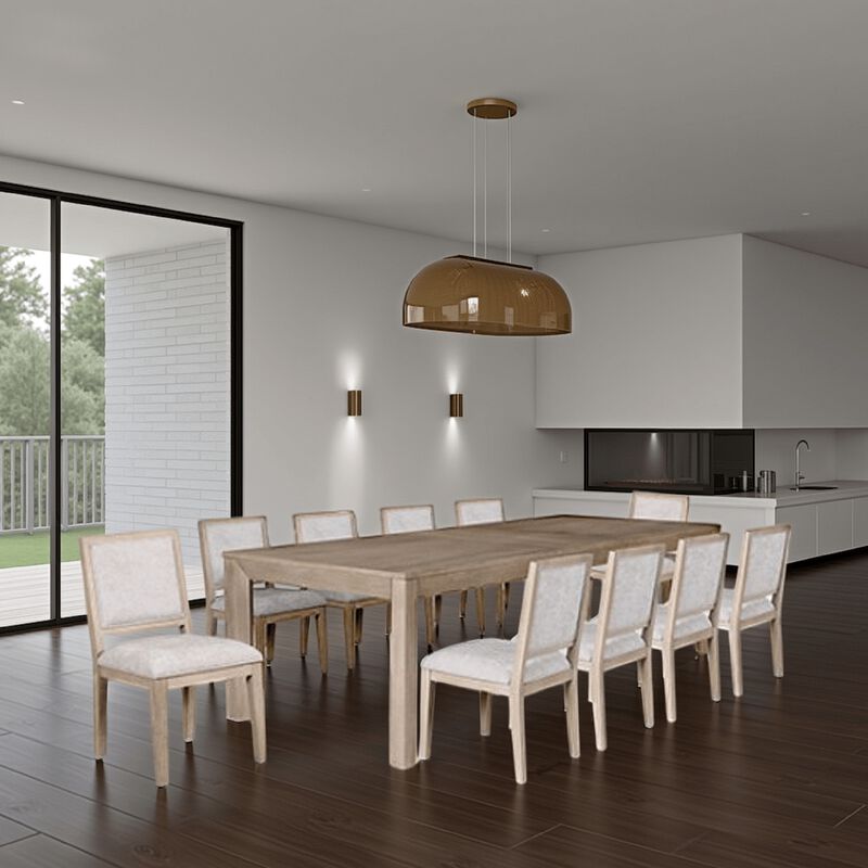 Kizie 7pc Dining Table Set, 94-118 Inch Extendable, Tawny Brown Chairs - Benzara