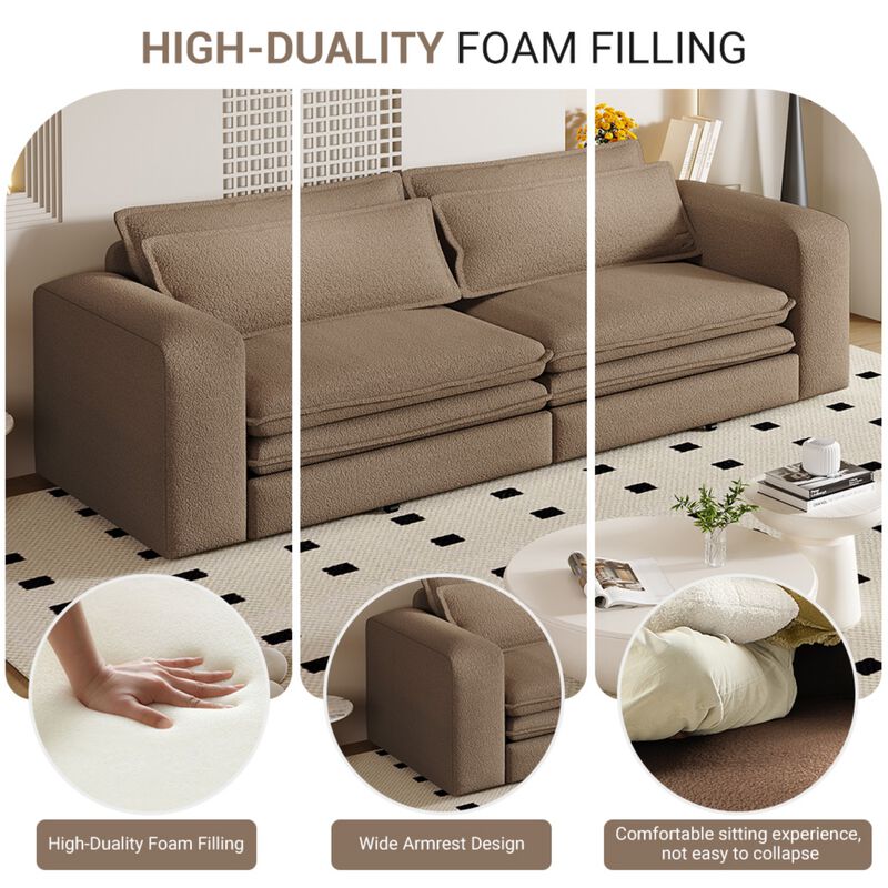 Whisen 93" King Size Sleeper Sofa, 3-Seat Teddy Fabric Convertible Couch with 2 Lumbar Pillows image number 6