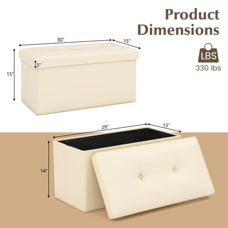 Hivvago Upholstered Rectangle Footstool with PVC Leather Surface and Storage Function