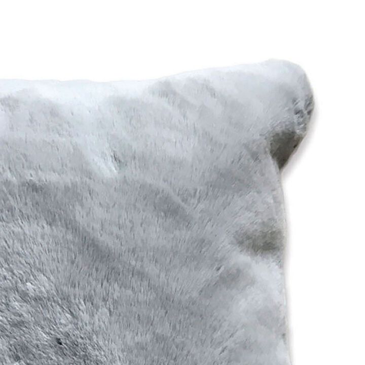 20 X 20 Inch Fabric Accent Pillow with Fur Like Texture, Light Gray-Benzara
