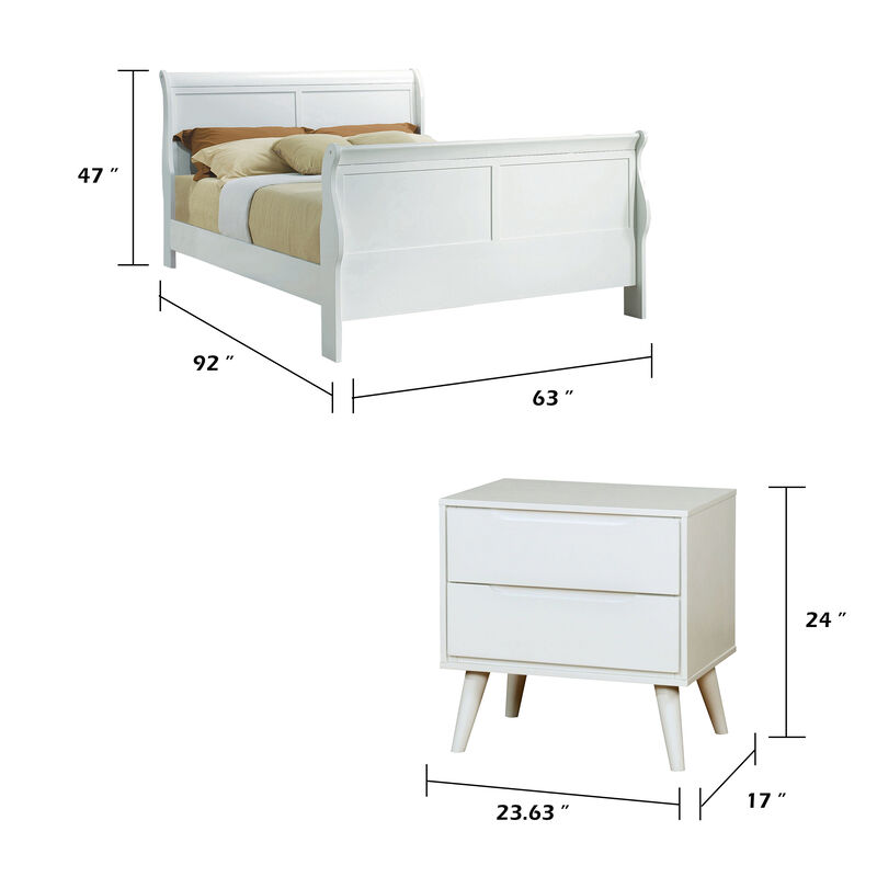 Queen Bedroom Set, White Wood, 3 Piece Set with 2 Nightstands image number 7