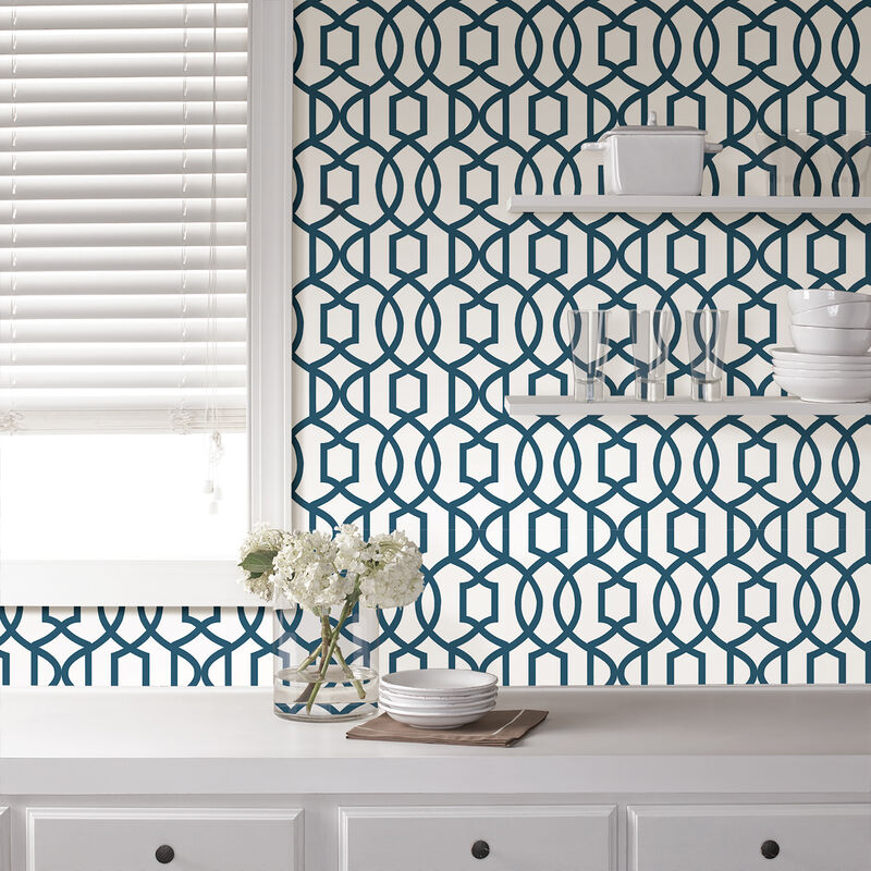 Navy Grand Trellis Peel & Stick Wallpaper image number 7