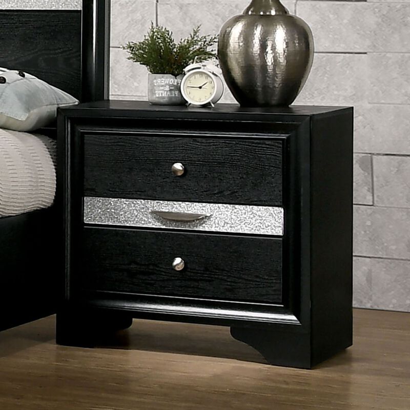 Streamdale Contemporary Silver Nightstand with Hidden Jewelry Drawer