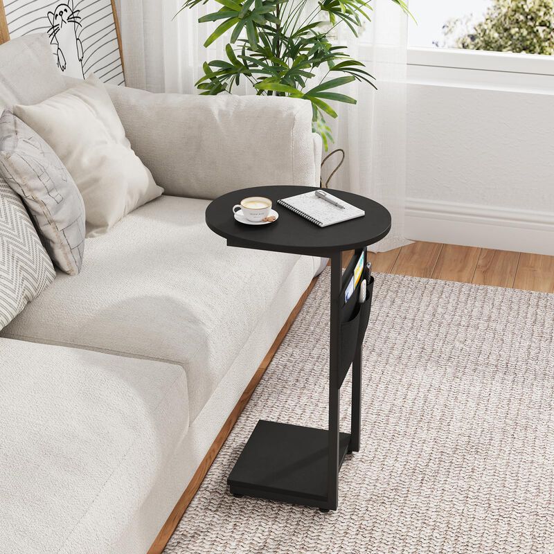 Vagusicc C Shaped End Table for Couch, Small Side Table for Couch, Small Couch Side Table for Small Spaces, Side Table Slide Und