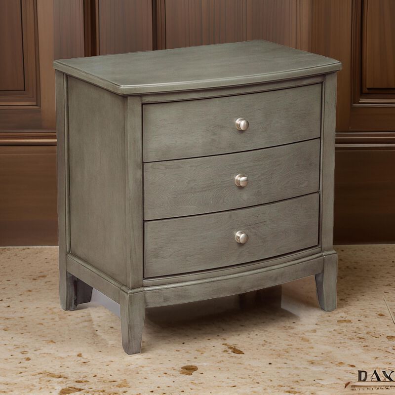 Wooden Nightstand with 3 Spacious Drawers and Knobs, Gray - Benzara