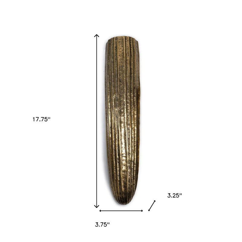 Hivvago 18 Inch Antiqued Gold Ribbed Aluminum Wall Vase