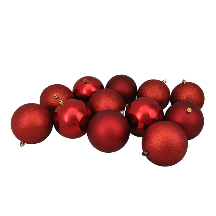 24ct Red Shatterproof 4-Finish Hanging Christmas Ball Ornaments 2.5" (60mm)