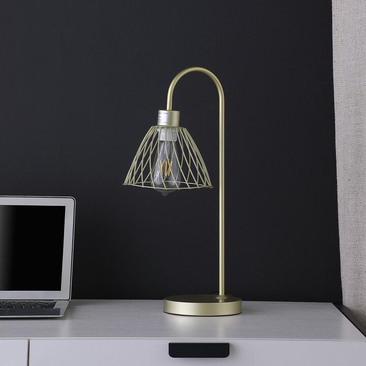 Hivvago 21" Gold Bedside Table Lamp With Gold Cage Shade