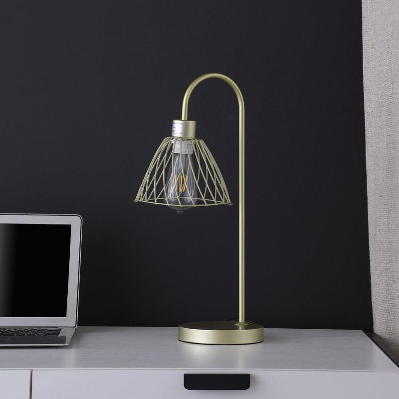 Hivvago 21" Gold Bedside Table Lamp With Gold Cage Shade