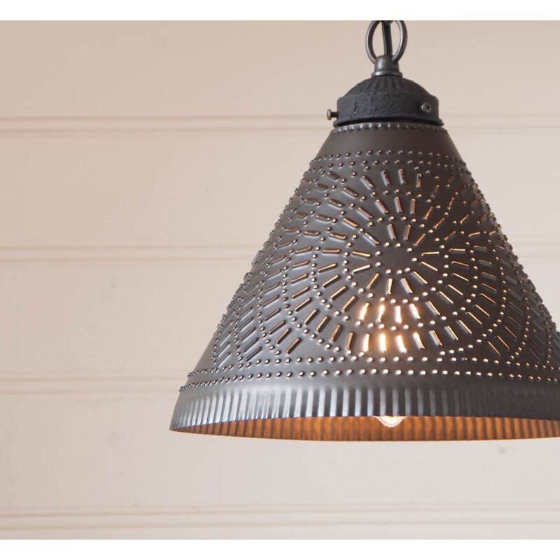 Wellington Shade Light Pendant In Kettle Black Punched Tin image number 2