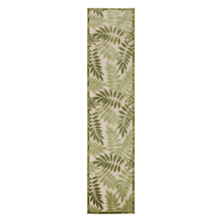 HomeRoots 8' Ivory And Green Palm Leaf Indoor Outdoor Runner Rug