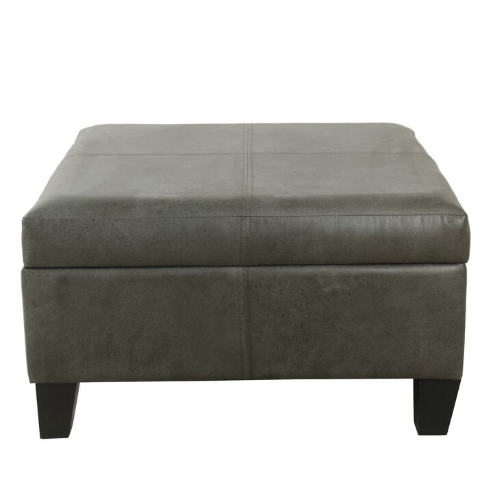 Leo Square Storage Ottoman with Plush Gray Faux Leather, 28 Inch