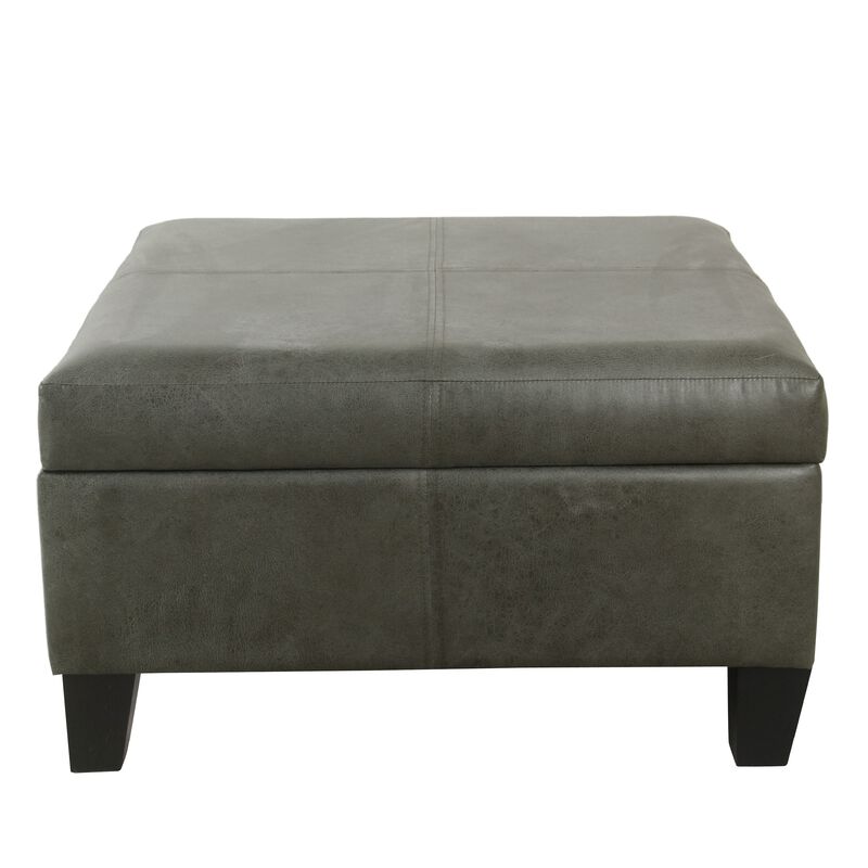 Leo Square Storage Ottoman with Plush Gray Faux Leather, 28 Inch