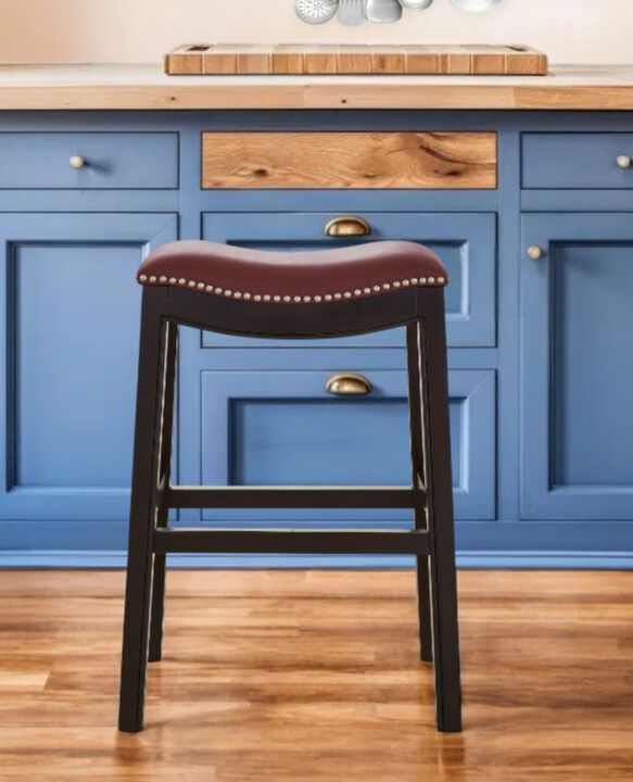 Hivvago 26 Inch Dark Red and Espresso Solid Wood Backless Counter Height Bar Chair