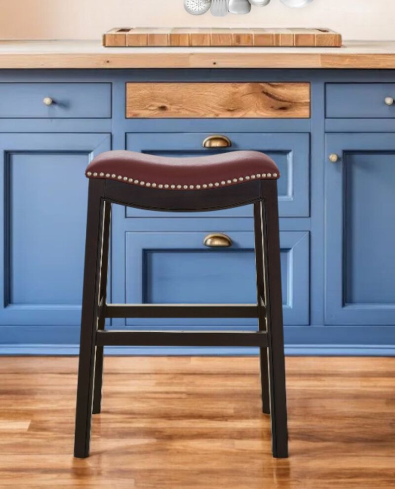 Hivvago 26 Inch Dark Red and Espresso Solid Wood Backless Counter Height Bar Chair