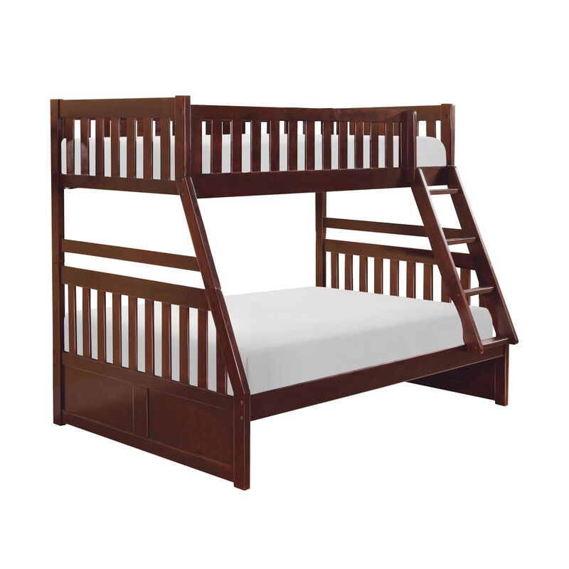 Transitional Dark Cherry Finish Youth Bedroom Furniture 1pc Twin/Full Bunk Bed Pine Veneer Wooden Furniture