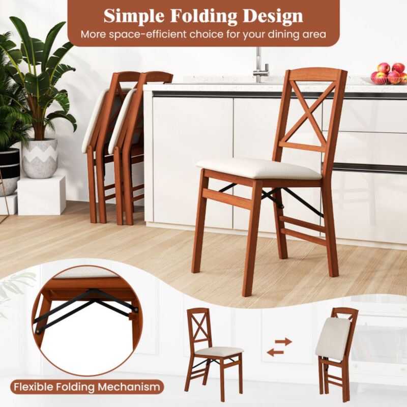 Folding Dining Chairs Set of 2 with Padded Seat and Rubber Wood Frame image number 4