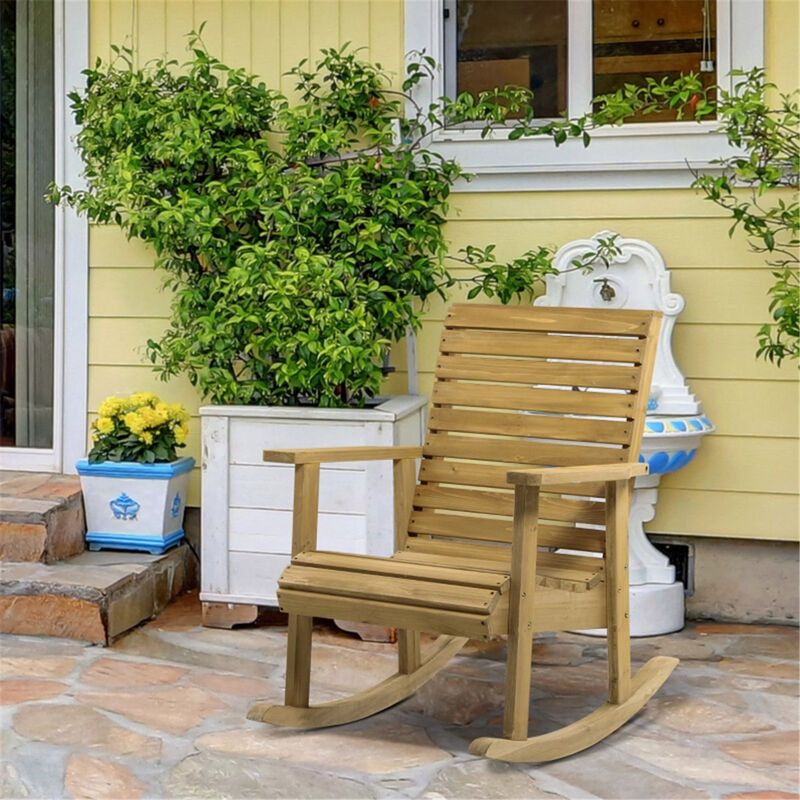 Wooden Rocking Chair for Porch and Garden Relaxation with Slatted Backrest