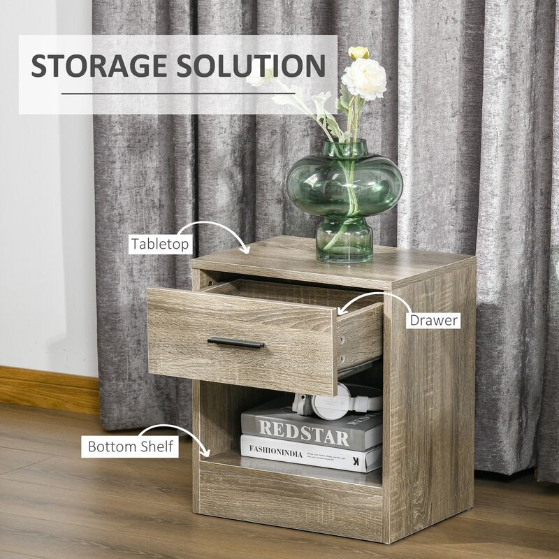 Grey Wood Side Table: Accent End Table with Drawer for Living Room