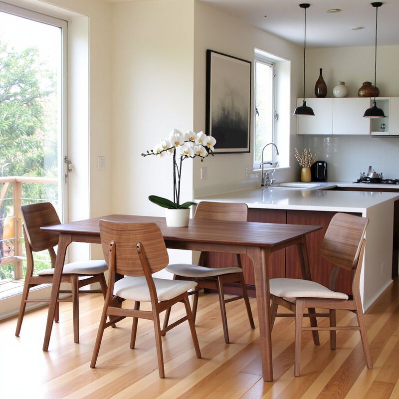 Brown Wood Rectangle 5 Piece Dining Table Set with 4 Chairs image number 1