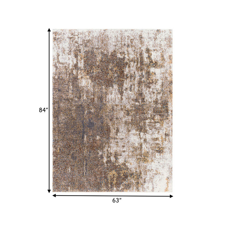 Benjara 5 x 7 Modern Area Rug, Abstract Paint Art Design, Soft Fabric, Ivory, Beige, Blue, Gray, Brown, and Charcoal