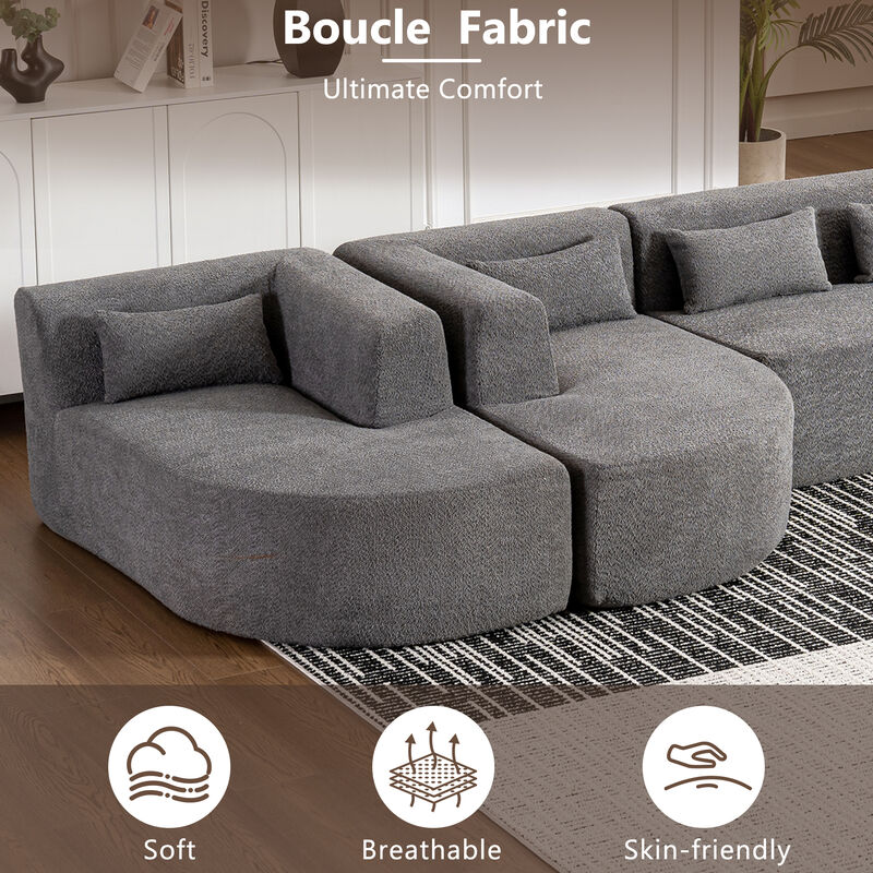Merax Boucle Fabric Upholstered Sofa Couch with Chaise Lounge