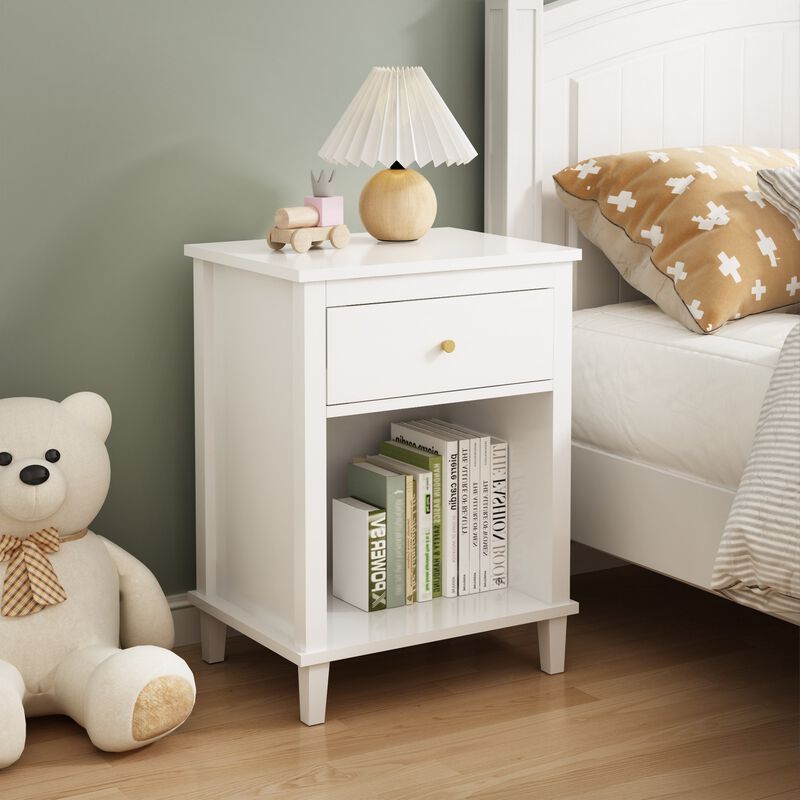 26.8" Assembled Wooden Nightstand 1-Drawer 1-Shelf for Kids Adults image number 1