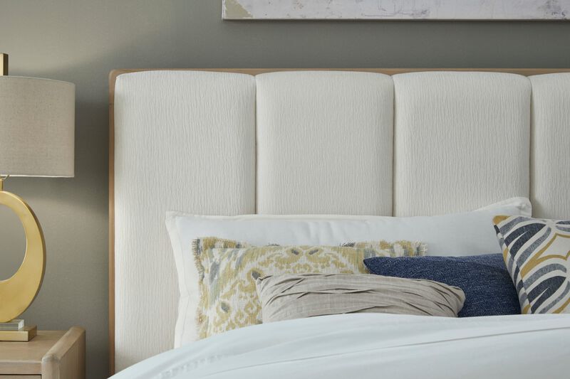 Gardenia Wood Frame Upholstered Platform Bed in Cotton and Chai