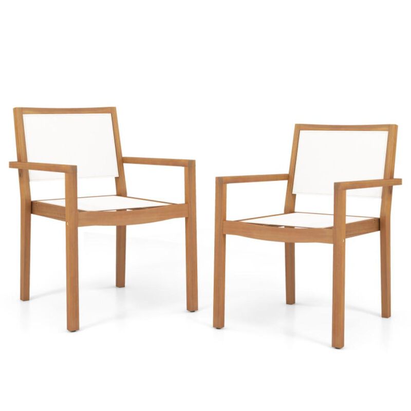 Hivvago Stackable Outdoor Dining Chair Set of 2 with Acacia Wood Frame