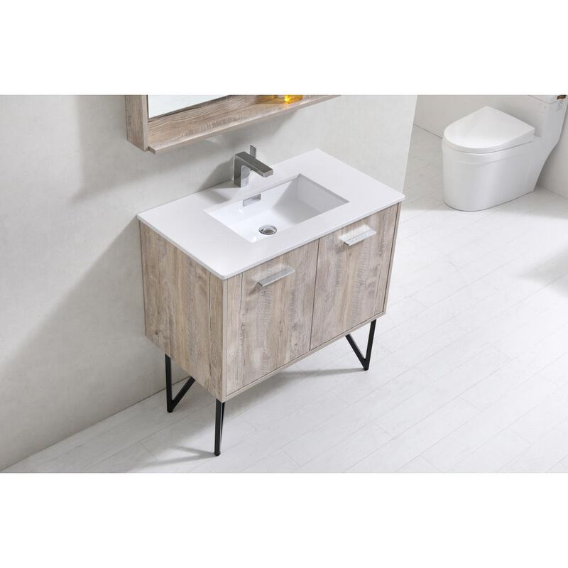 Kubebath Bosco 36 Modern Bathroom Vanity w/ Quartz Countertop and Matching Mirror