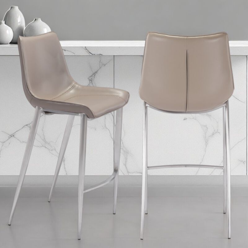 Hivvago Set of Two 30 Inch Gray And Silver Steel Low Back Bar Height Bar Chairs