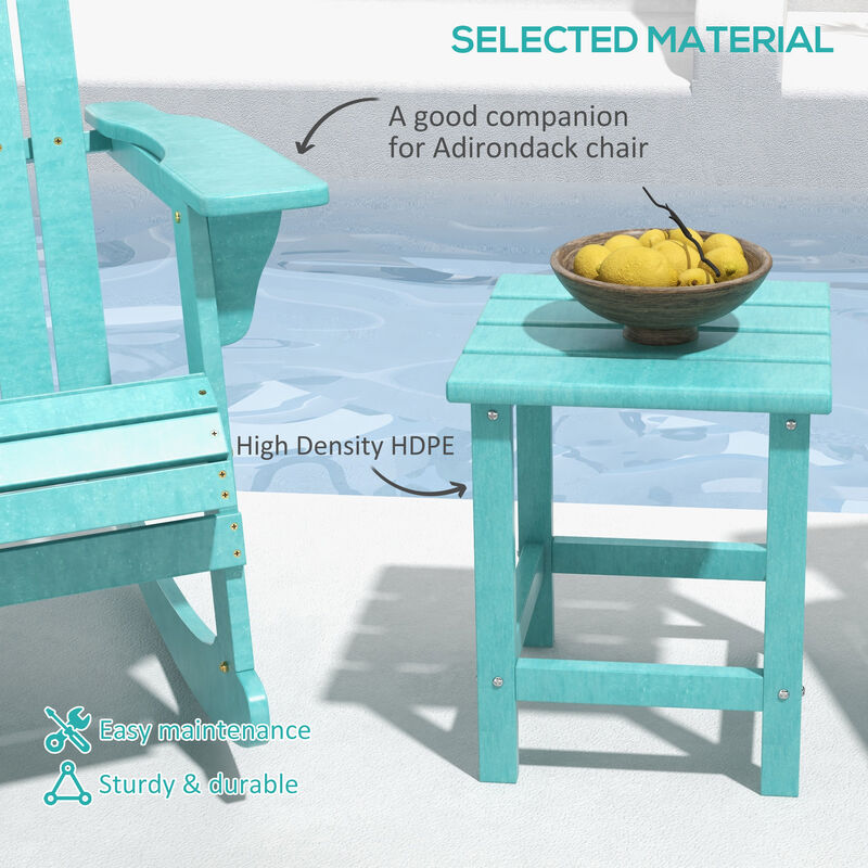 Outsunny Adirondack Side Table, Square Patio End Table, Weather Resistant 15" Outdoor HDPE Table for Porch, Pool, Balcony, Green, Blue
