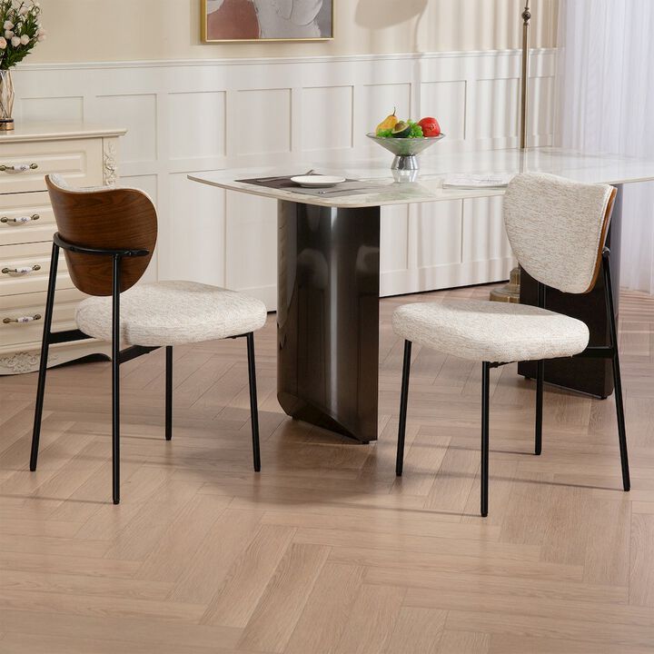 Glamour Home Set of 2 Bethel Beige Washed Woven Fabric Dining Chair with Black Metal Legs