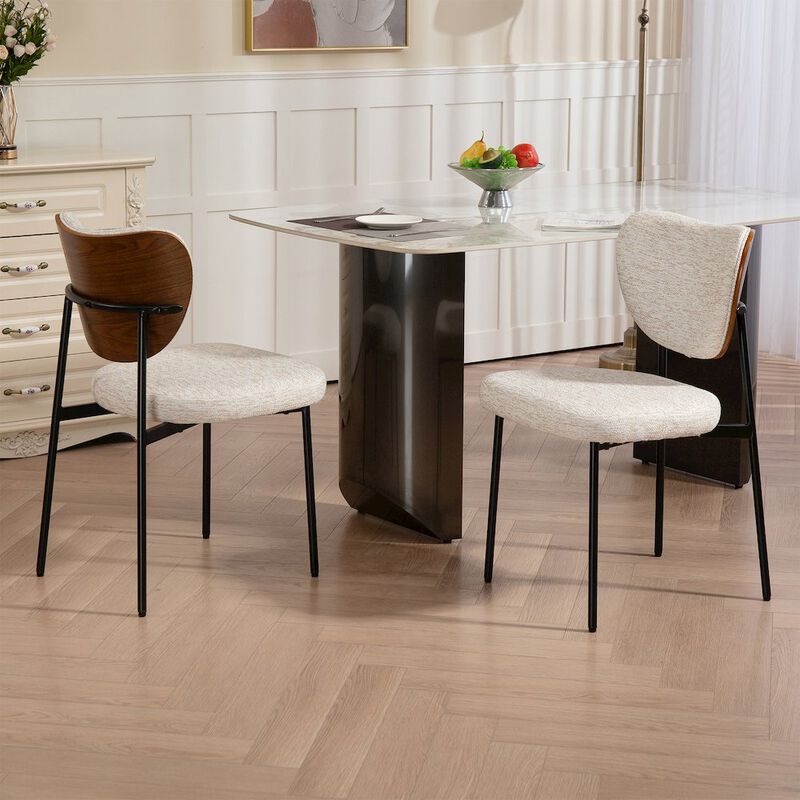 Glamour Home Set of 2 Bethel Beige Washed Woven Fabric Dining Chair with Black Metal Legs