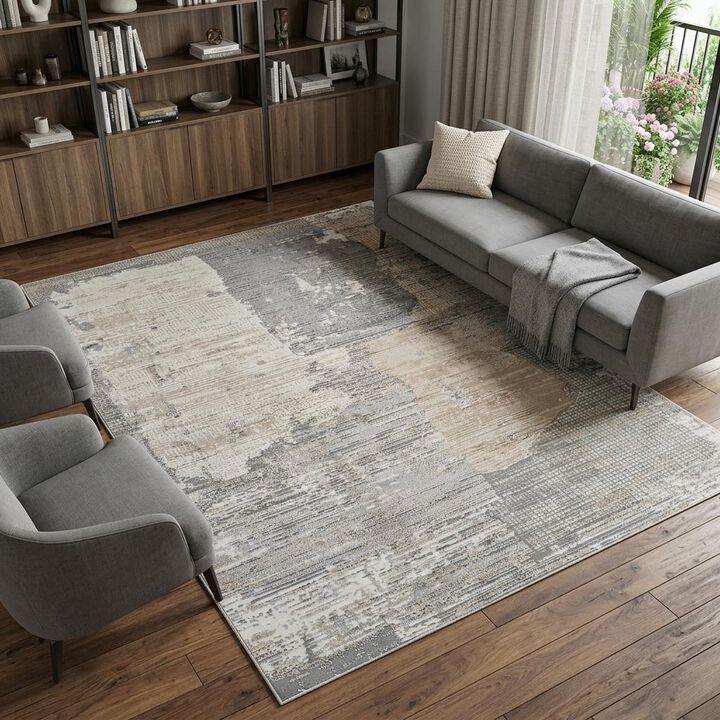 HomeRoots 4' X 6' Gray and Cream Abstract Distressed Area Rug