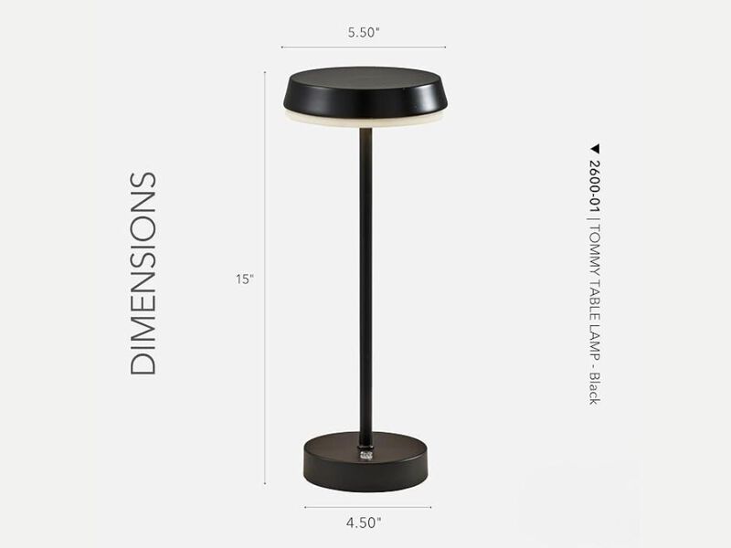 Adesso Cordless Table Lamp with 3-Level Touch Dimmer & Built-in Rechargeable Battery - 15 Tall Touch Lamp, Black Finish image number 2