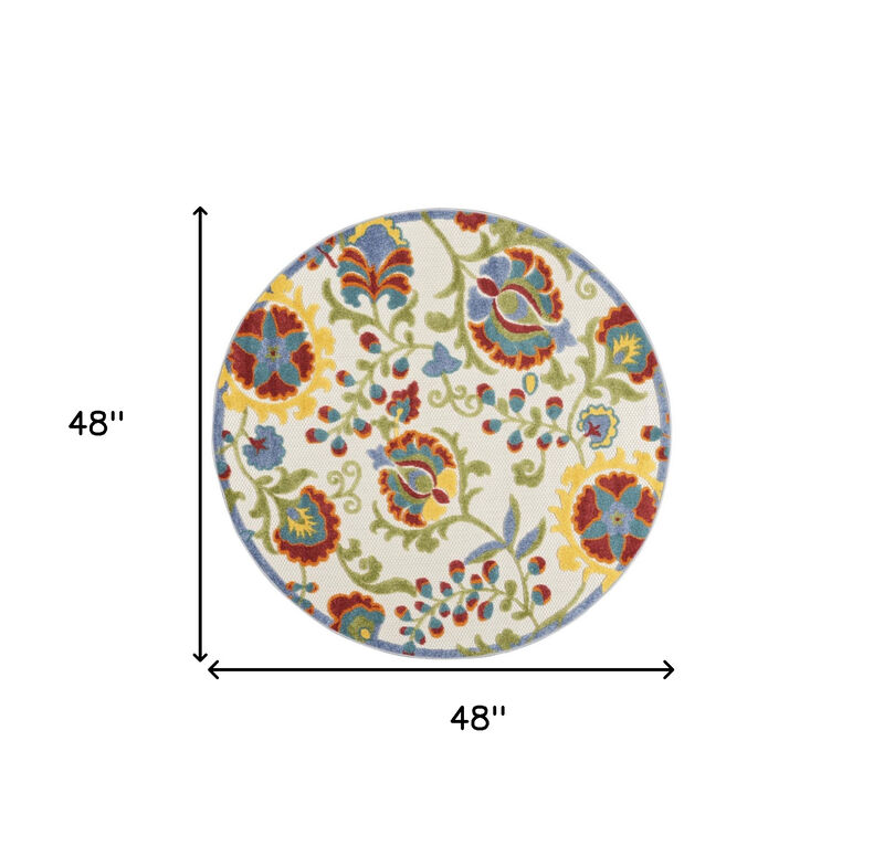 HomeRoots 4' Green Orange Red And Blue Round Floral Indoor Outdoor Area Rug image number 6