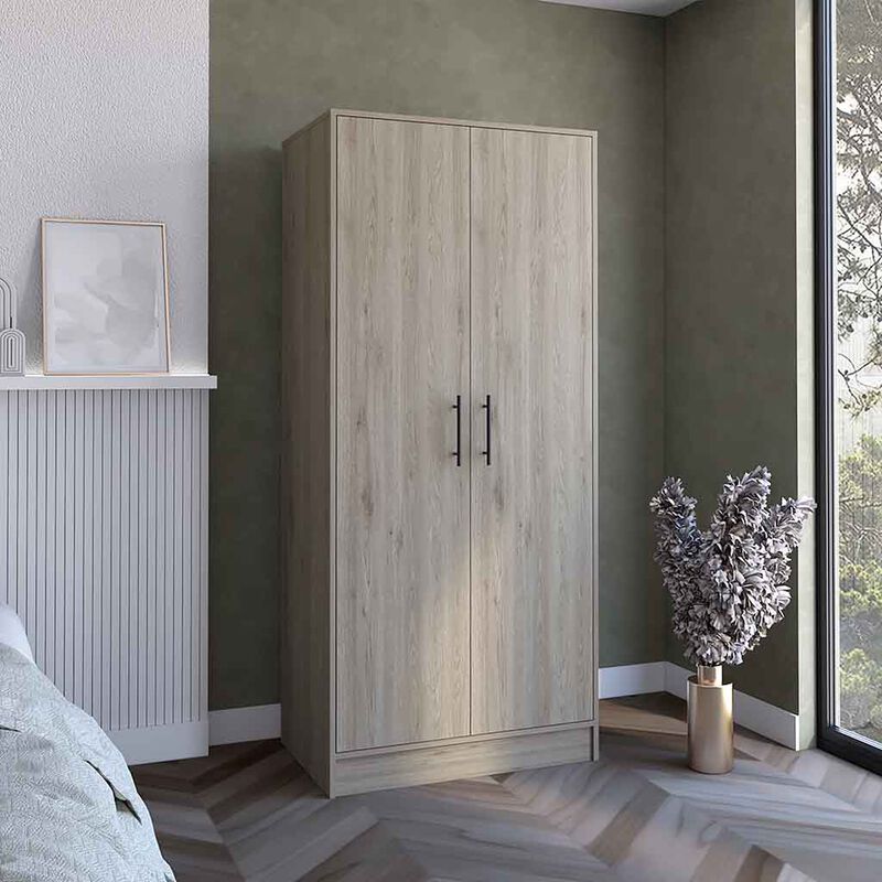 DEPOT E-SHOP Darwin  Armoire, Double Door Cabinets, Metal Rod, Metal Handle, Two Shelves, One Drawer, Light Gray