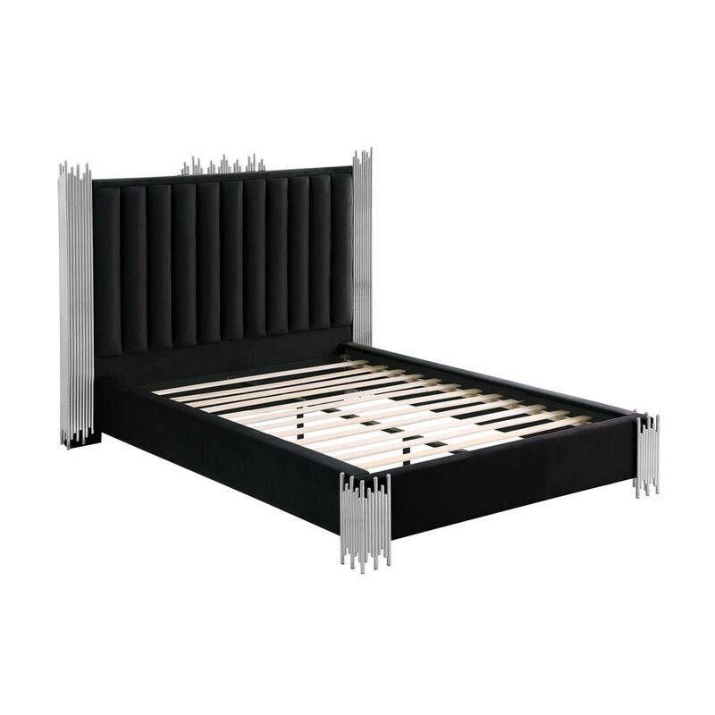 Best Quality Family Eastern King size Black velvet bed with silver corners (Platform)